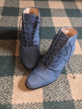 Vintage Ros Hommerson Light Blue Denim Low Heeled Lace Up Ankle Boots Size 6.5